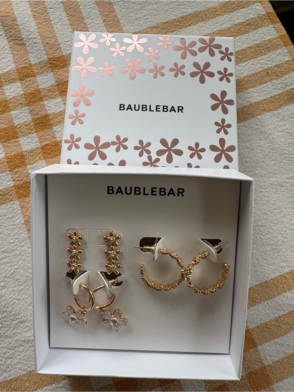 NWT BaubleBar Showered with Flowers set of 3 Linear Stud & Hoop Earrings